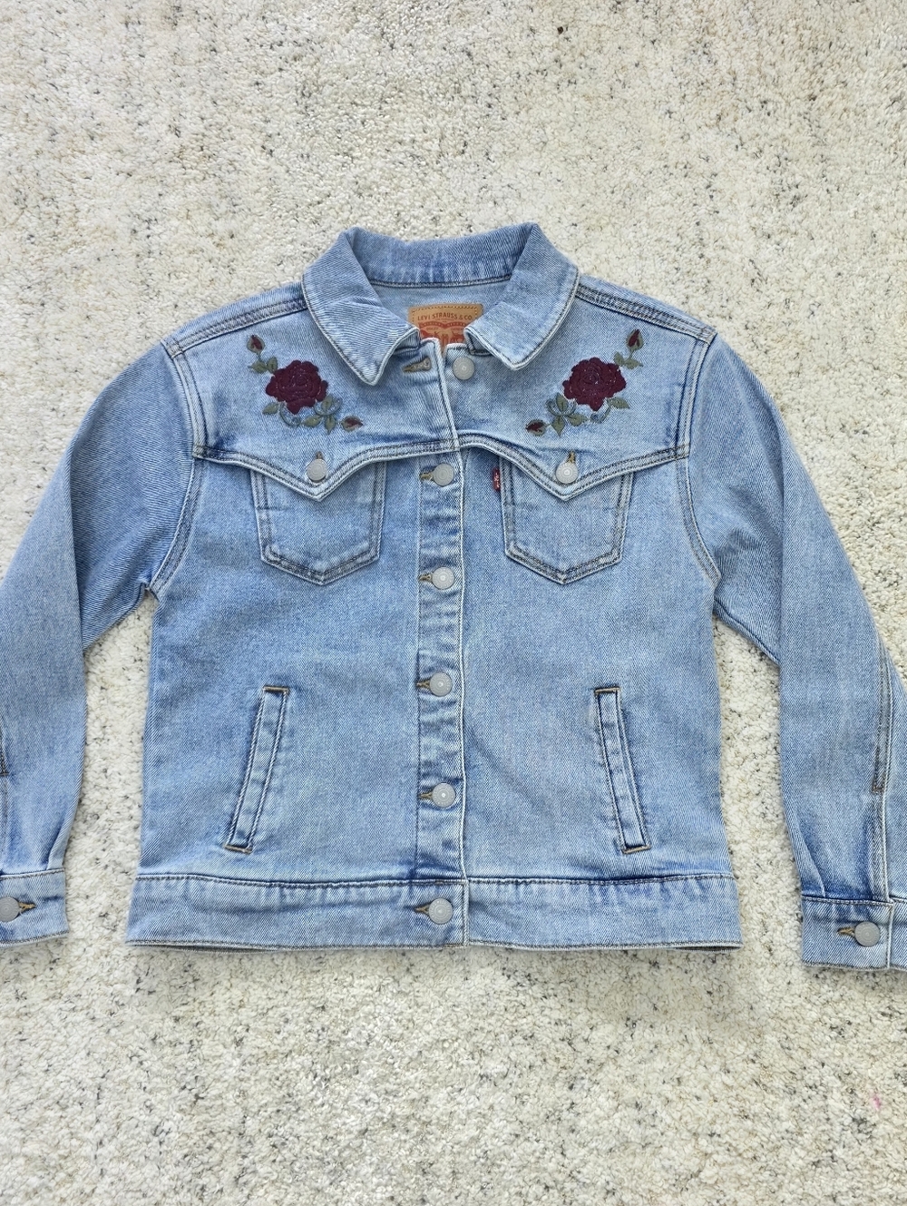 Levi's Girls Size M Light Blue Denim Jacket with Rose Embroidery